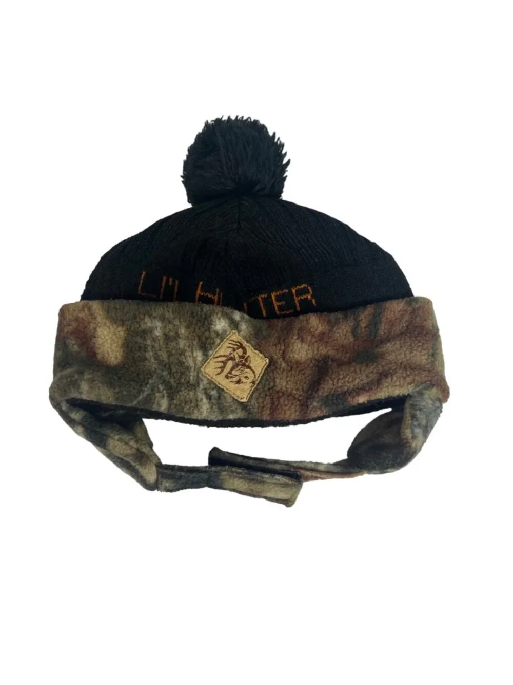 Lil Huntr Toddler Beanie Hat With Camo Ear Flaps & Pom Pom OS